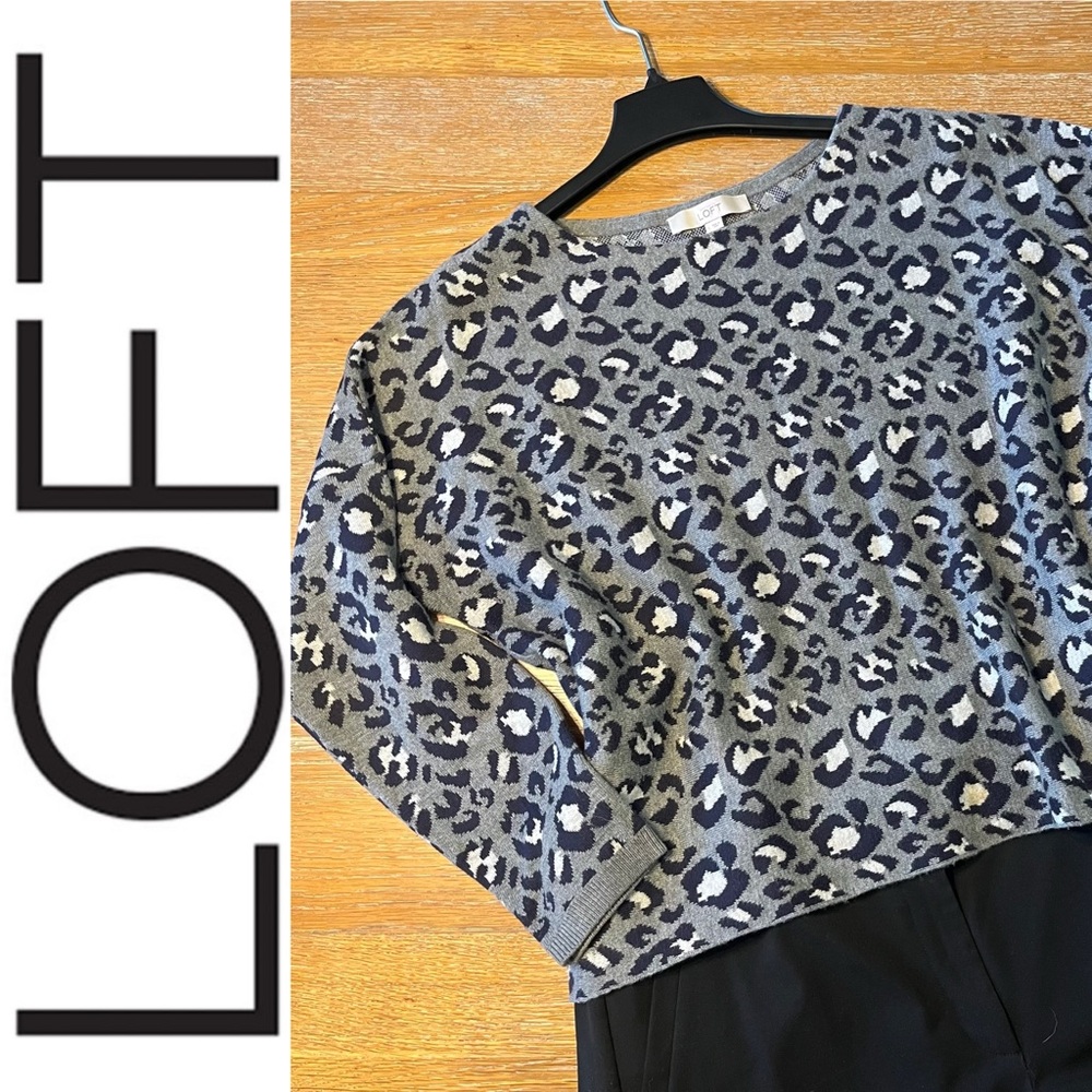 LOFT Gray Leopard Print Sweater